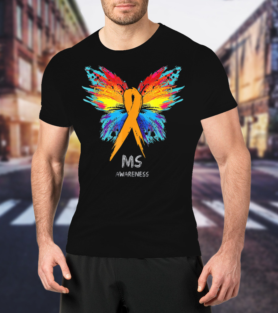 MS Awareness Butterfly Ribbon Colorful Wings T-Shirt