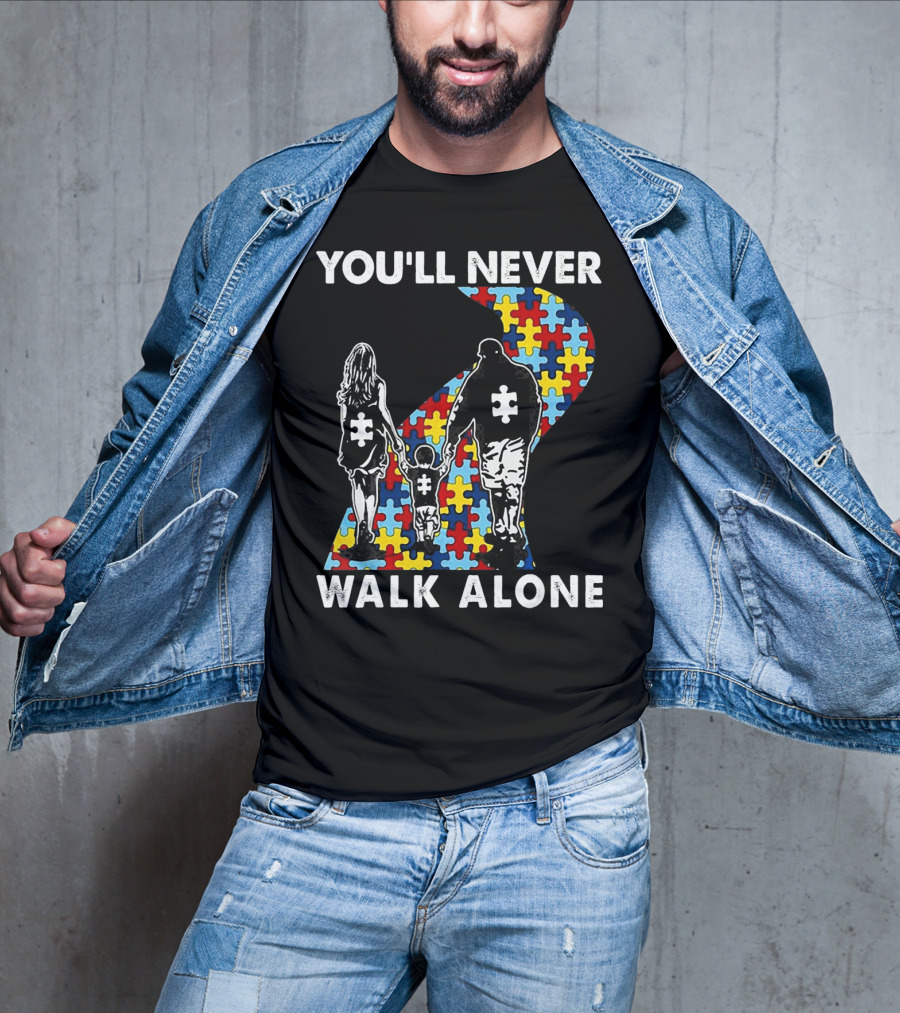 You'll Never Walk Alone Family Autism Awareness Puzzle Path T-Shirt