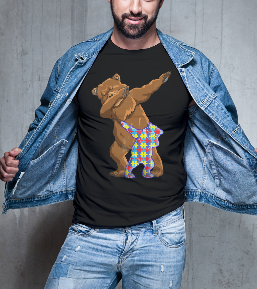Dabbing Mama Bear With Autism Puzzle Pattern Cub T-Shirt