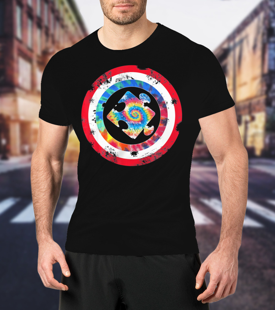 Tie Dye Captain Puzzle Autism Awareness Spiral T-Shirt