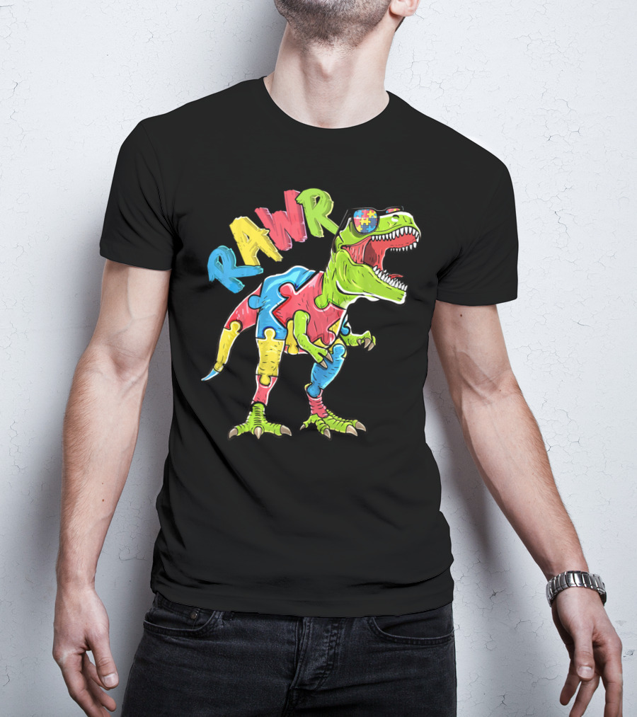 RAWR Rex Dinosaur Autism Awareness Puzzle Piece T-Shirt