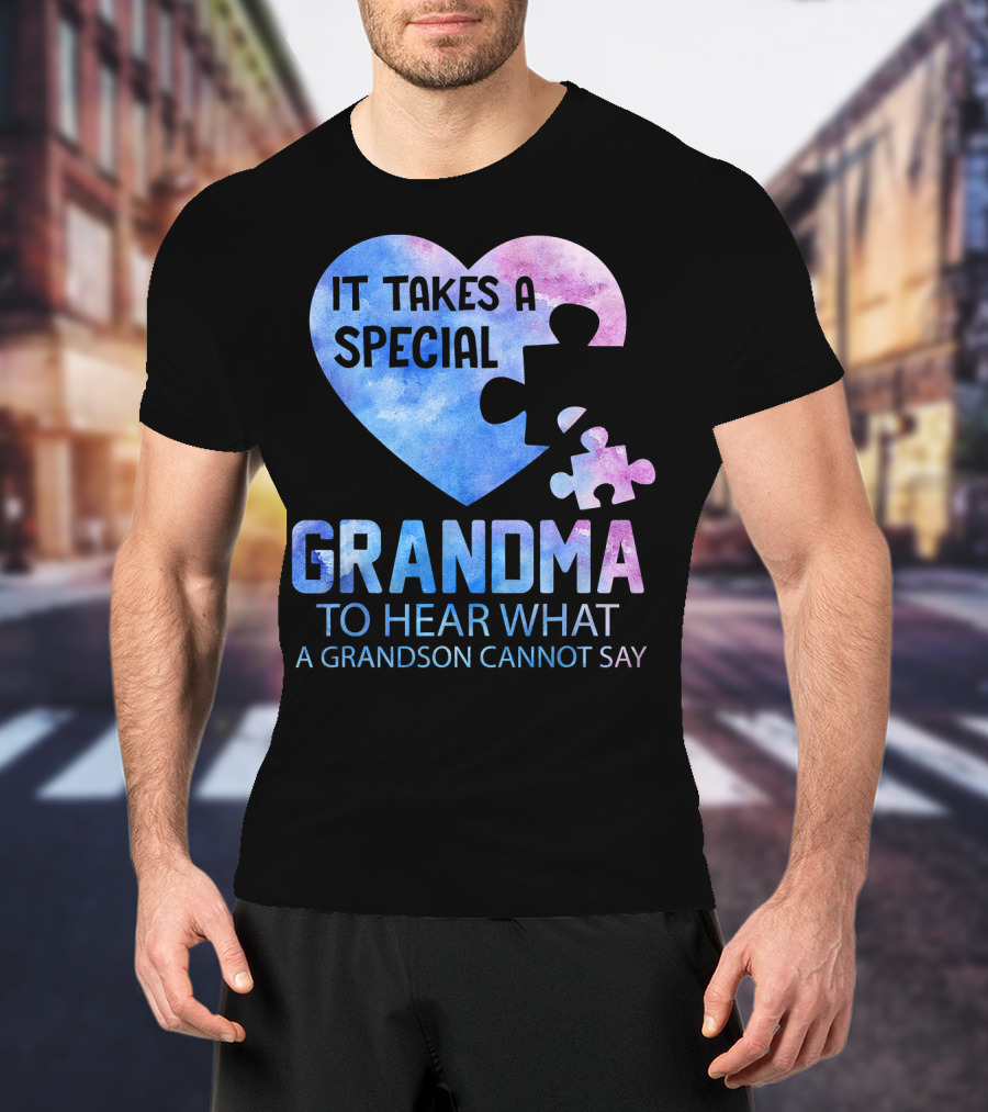 It Takes A Special Grandma To Hear What A Grandson Cannot Say Heart Puzzle Valentine T-Shirt
