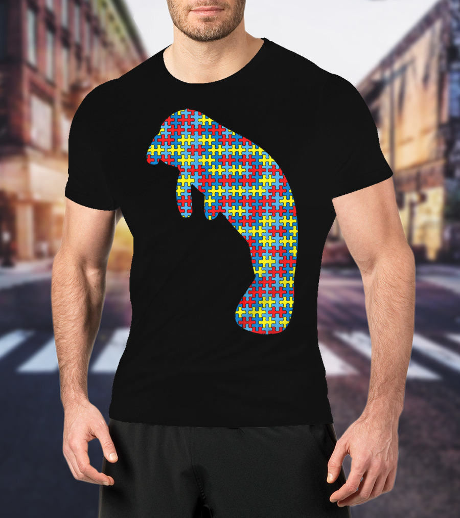 Manatee Autism Awareness Puzzle Pattern Kids Dugong T-Shirt