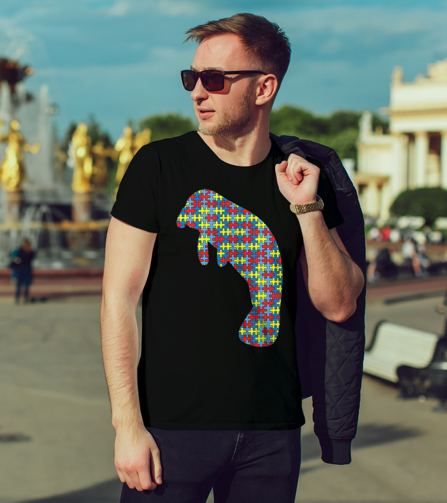Manatee Autism Awareness Puzzle Pattern Kids Dugong T-Shirt