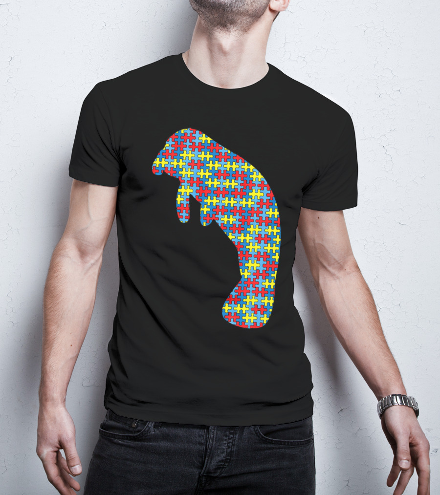 Manatee Autism Awareness Puzzle Pattern Kids Dugong T-Shirt