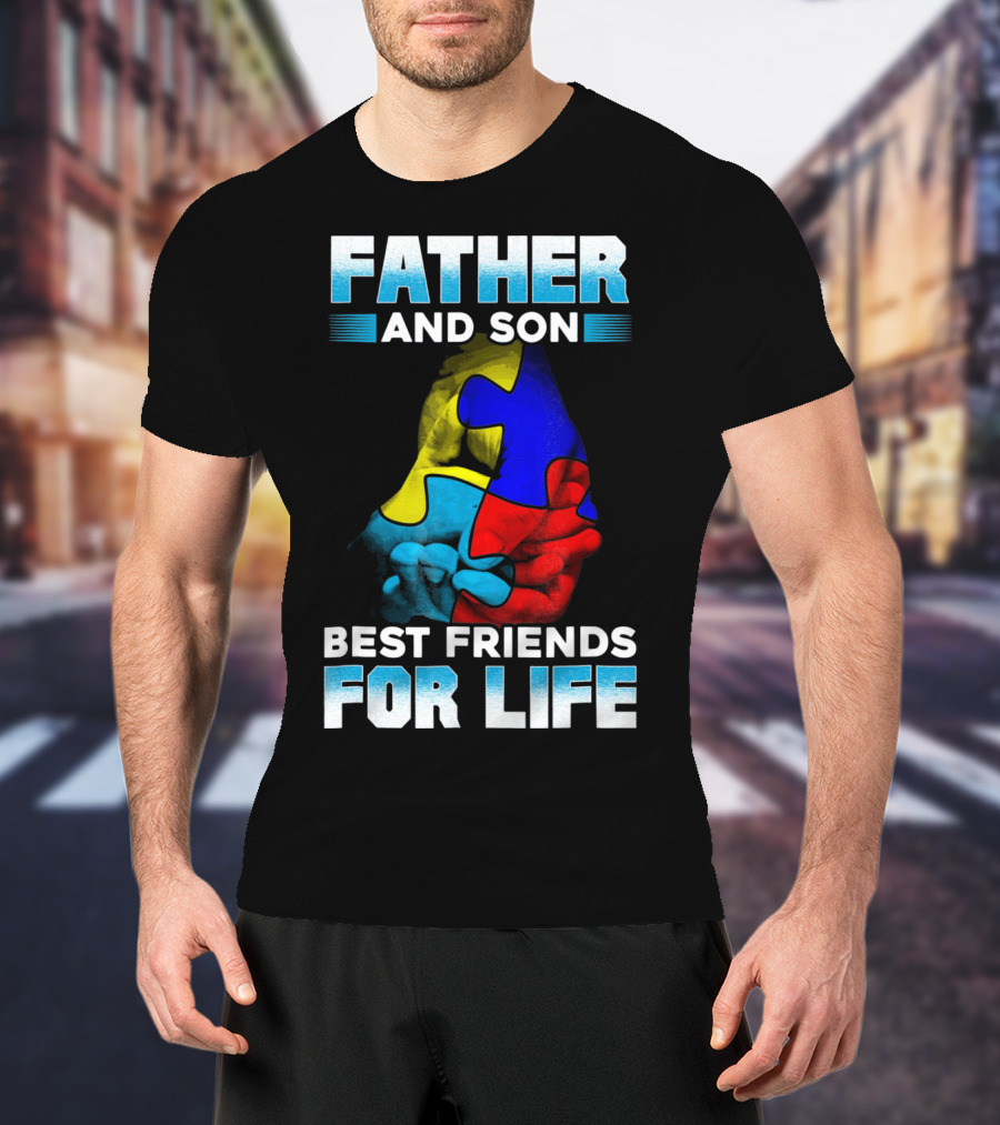 Father And Son Best Friends For Life Puzzle Autism Awareness T-Shirt