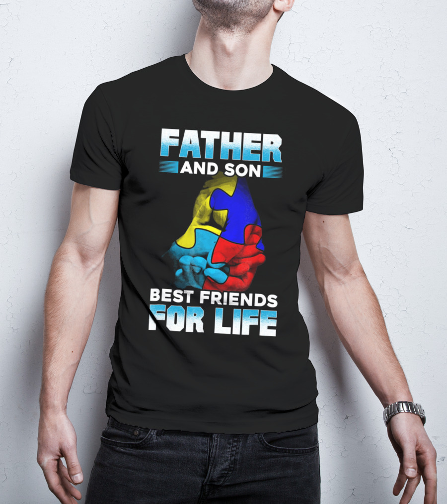 Father And Son Best Friends For Life Puzzle Autism Awareness T-Shirt