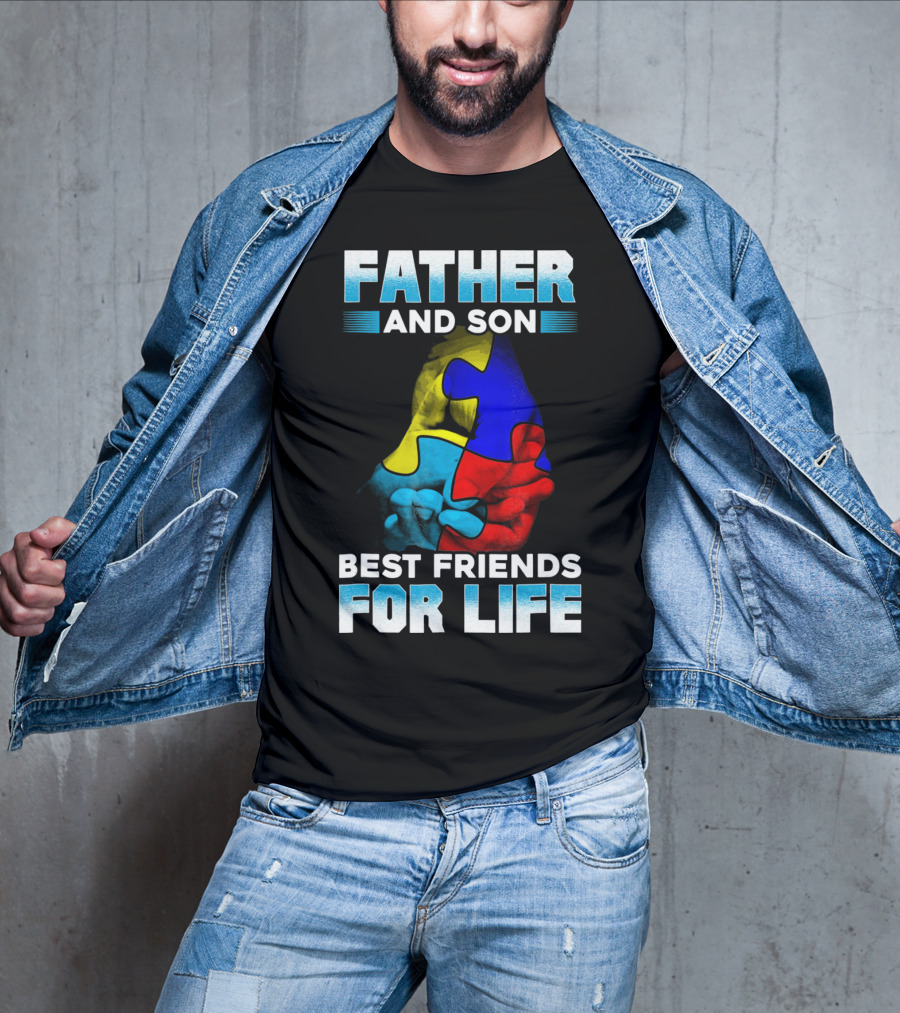 Father And Son Best Friends For Life Puzzle Autism Awareness T-Shirt