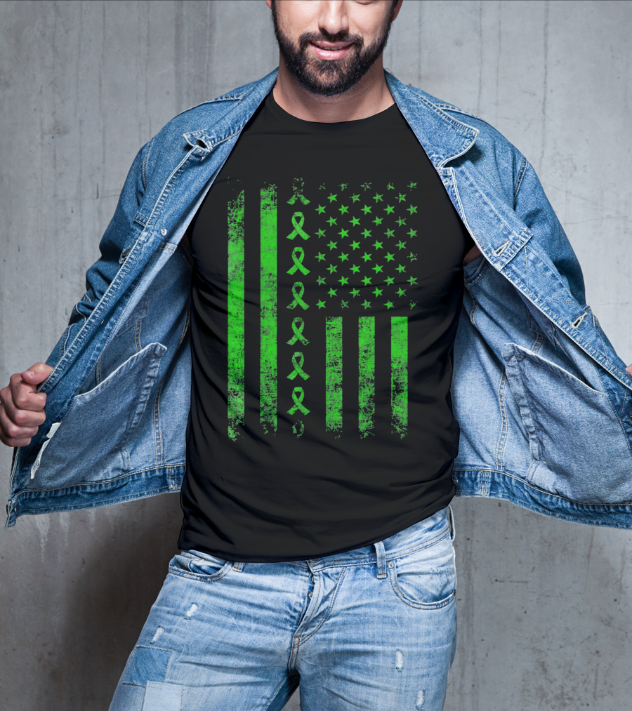 Green Ribbon US Flag Cerebral Palsy Awareness T-Shirt