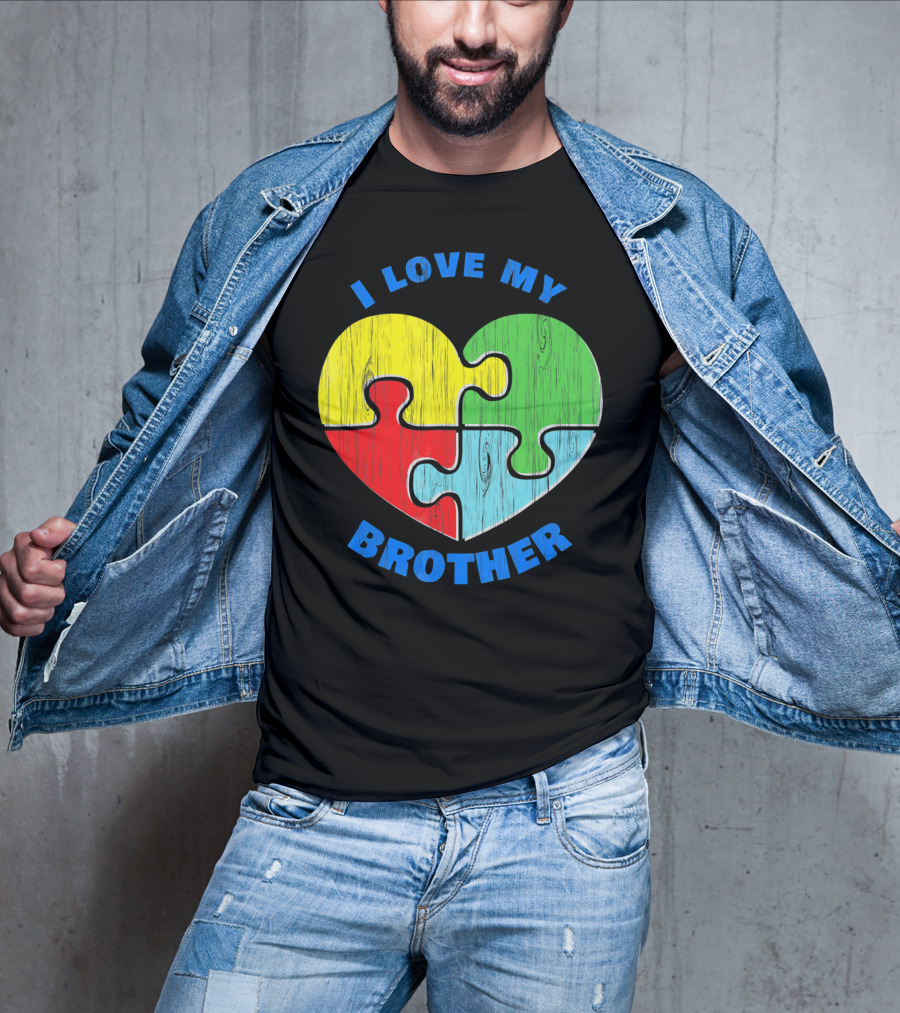 I Love My Brother Autism Awareness Puzzle Heart T-Shirt