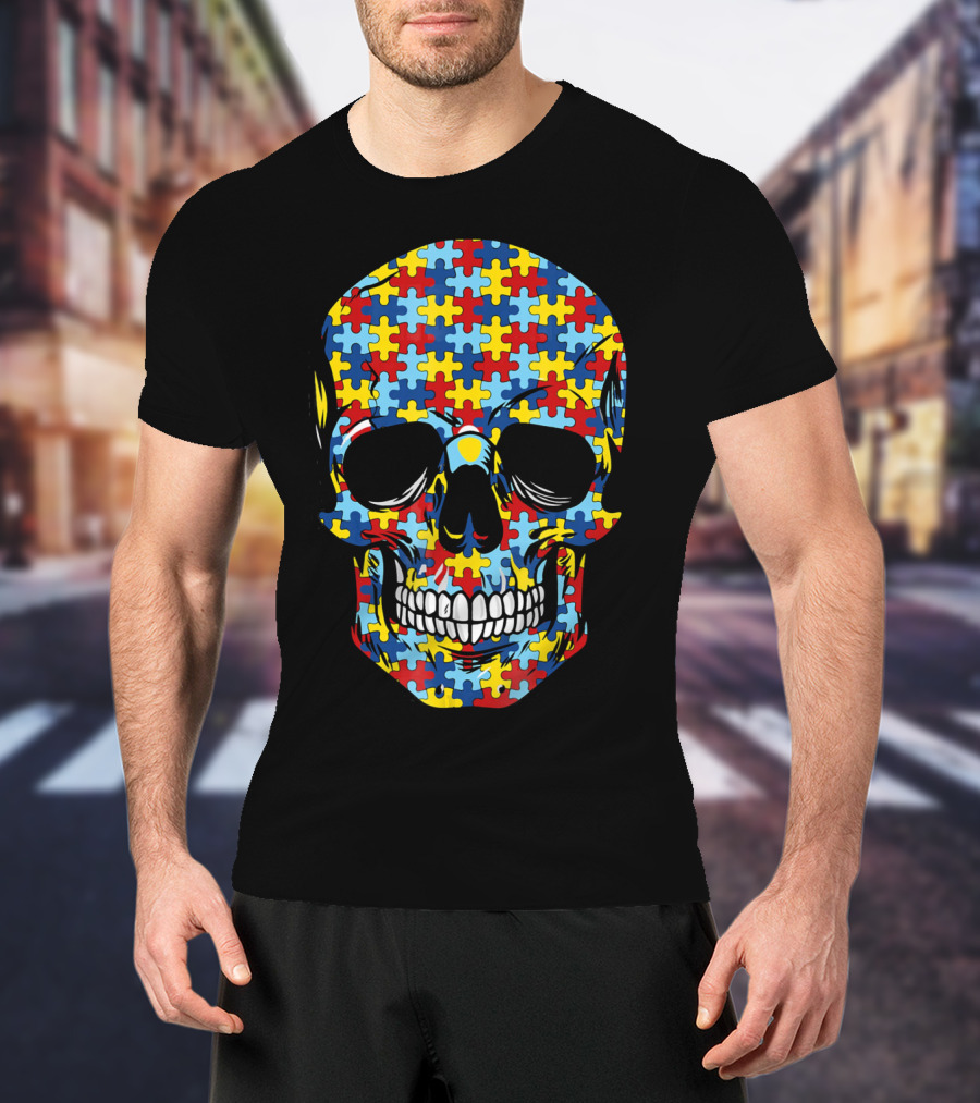 Skull Puzzle Pattern Autism Awareness T-Shirt