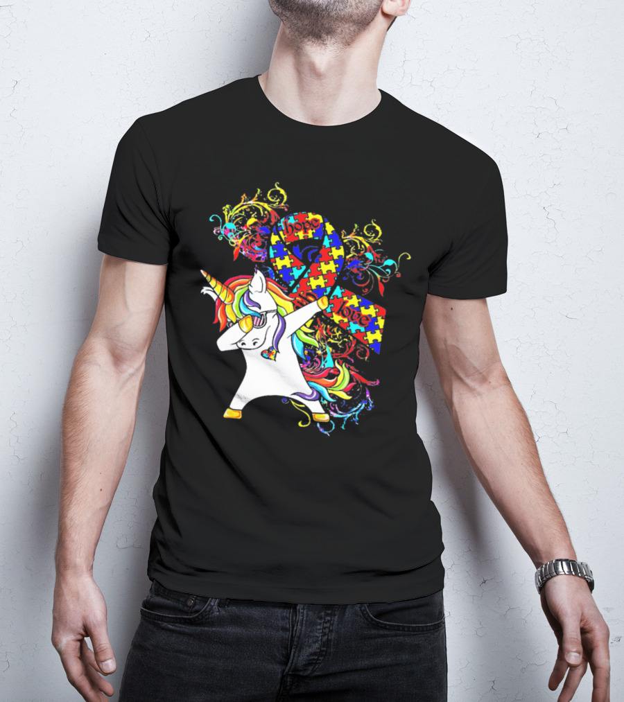 Unicorn Dabbing Hope Love Autism Awareness Puzzle T-Shirt