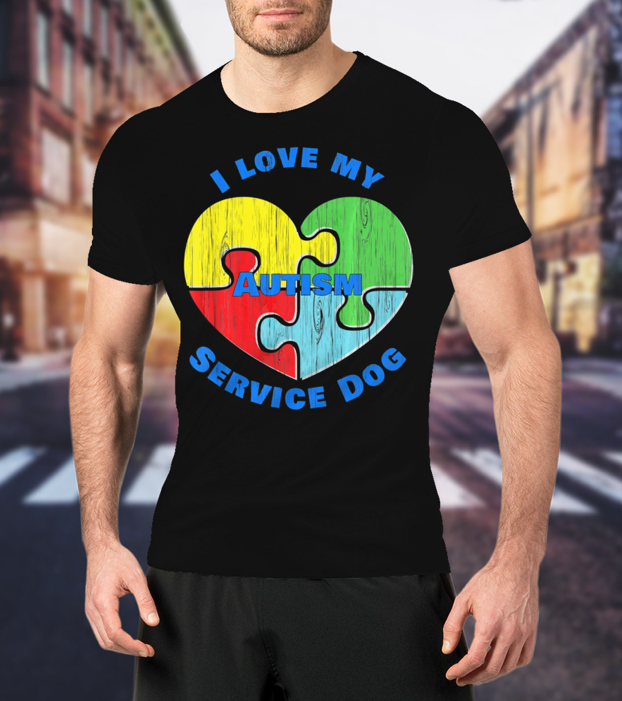 I Love My Autism Service Dog Puzzle Heart T-Shirt