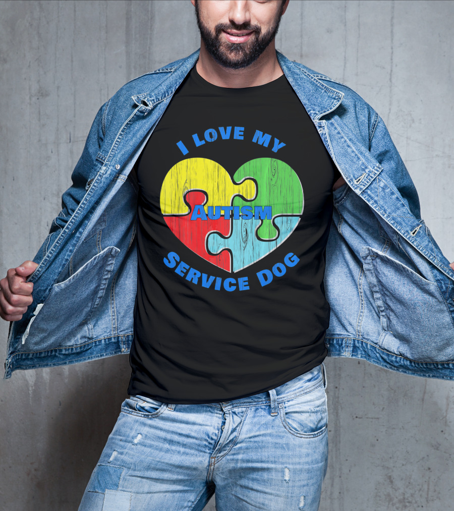 I Love My Autism Service Dog Puzzle Heart T-Shirt
