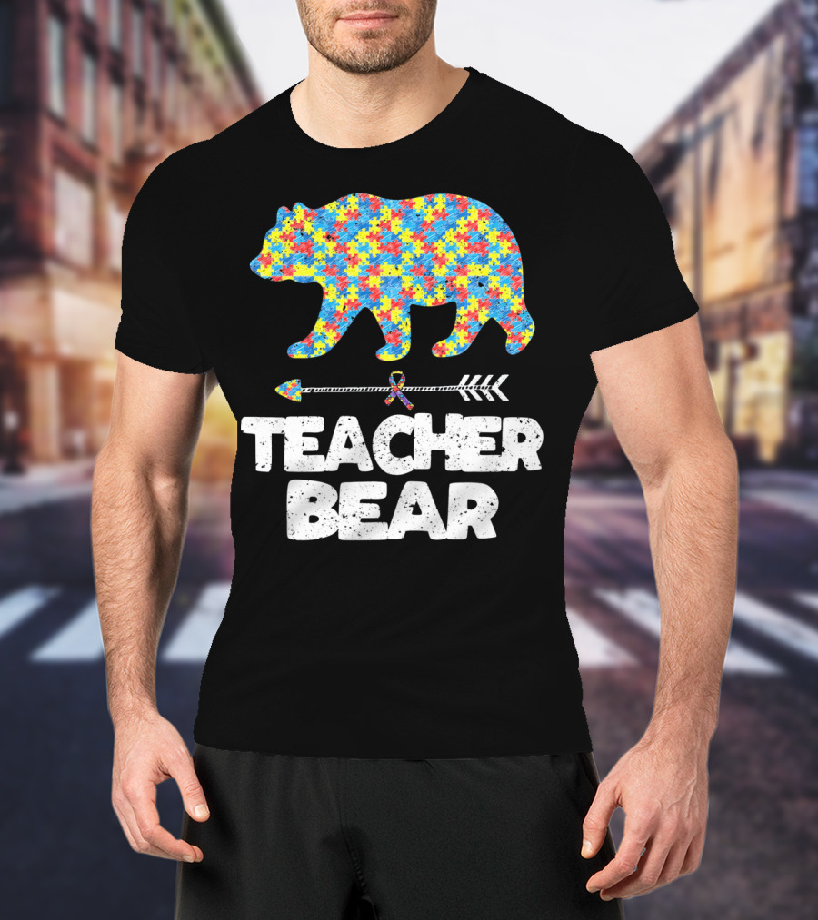 TEACHER BEAR Autism Puzzle Bear With Arrow T-Shirt