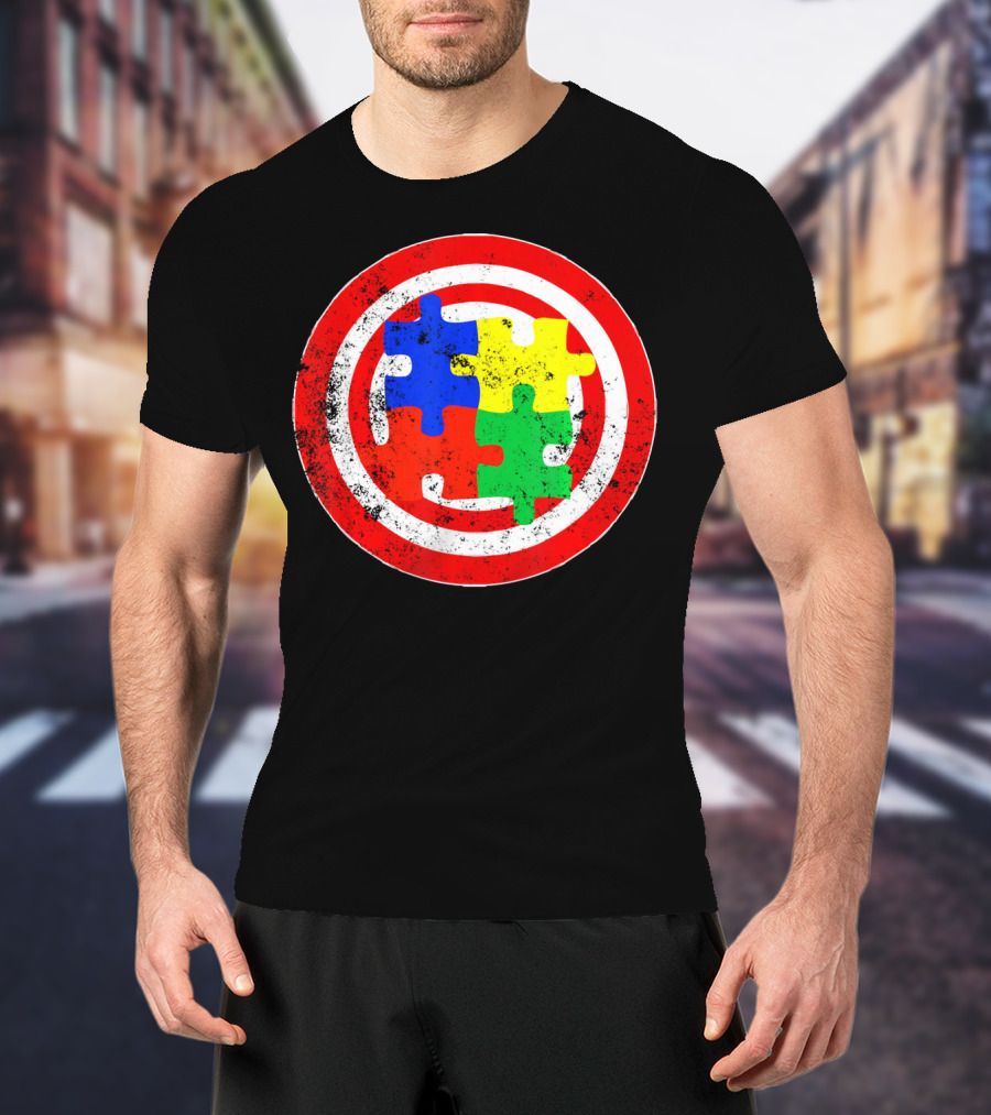 Autism Awareness Puzzle Shield Captain Autism T-Shirt