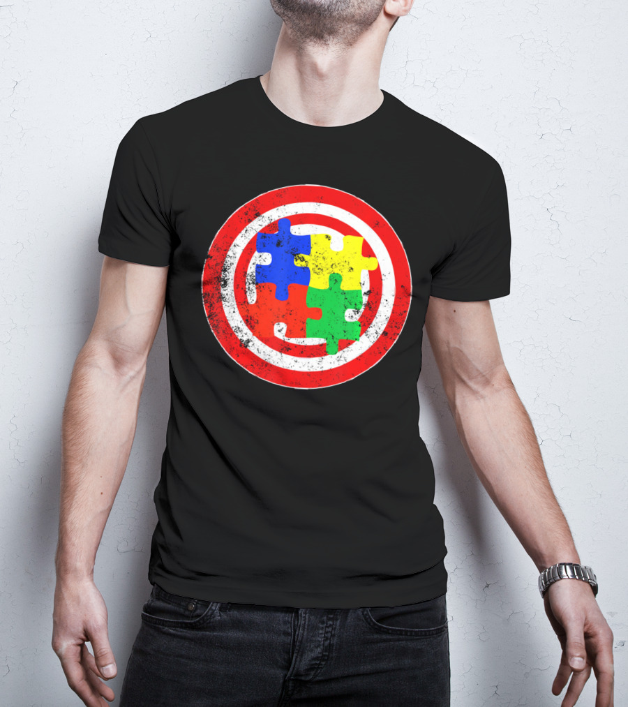 Autism Awareness Puzzle Shield Captain Autism T-Shirt