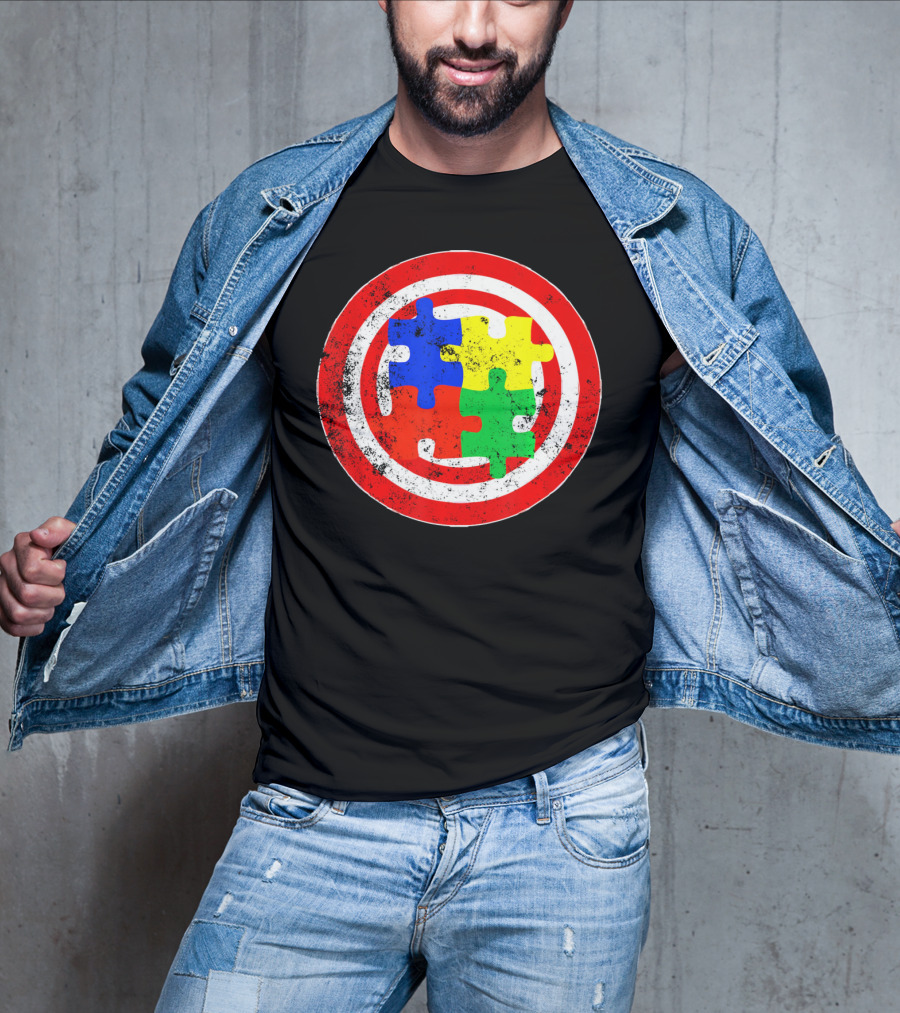Autism Awareness Puzzle Shield Captain Autism T-Shirt