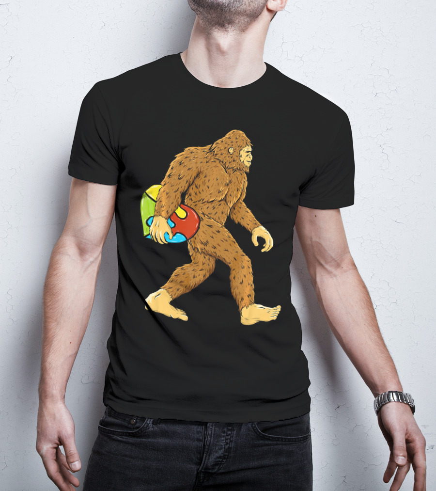 Autism Awareness Bigfoot Carrying Puzzle Heart T-Shirt