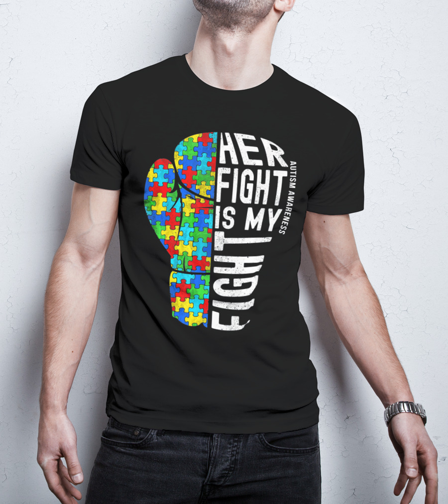 Autism Awareness Her Fight Is My Fight Boxing Glove Puzzle T-Shirt