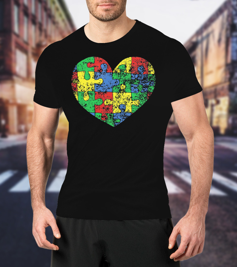 Distressed Heart Puzzle Autism T-Shirt
