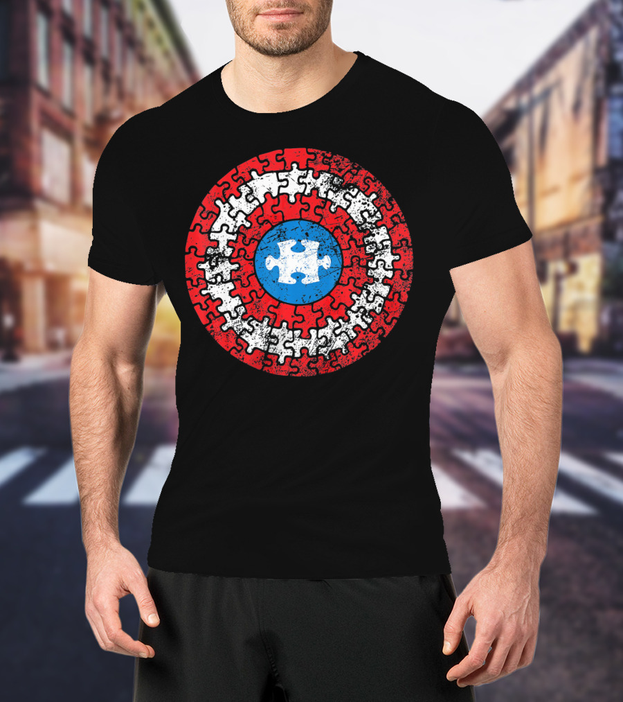 Captain Autism Awareness Puzzle Shield Superhero T-Shirt