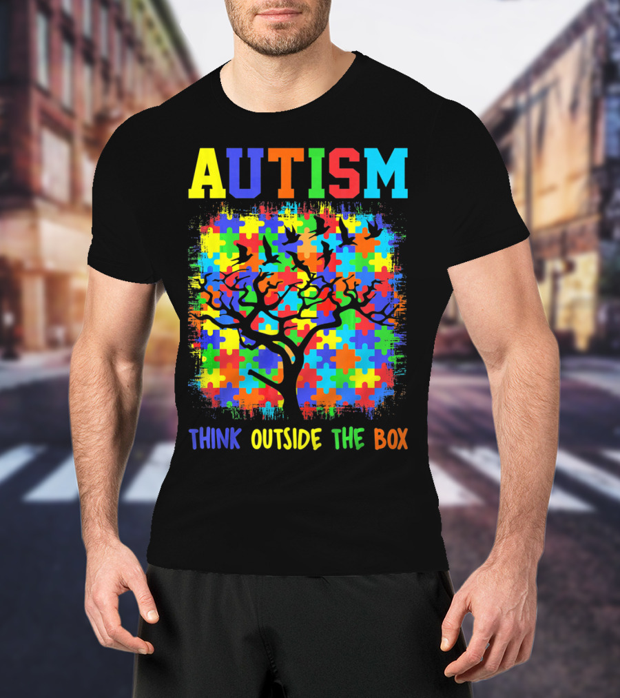 Autism Think Outside The Box Puzzle Tree T-Shirt