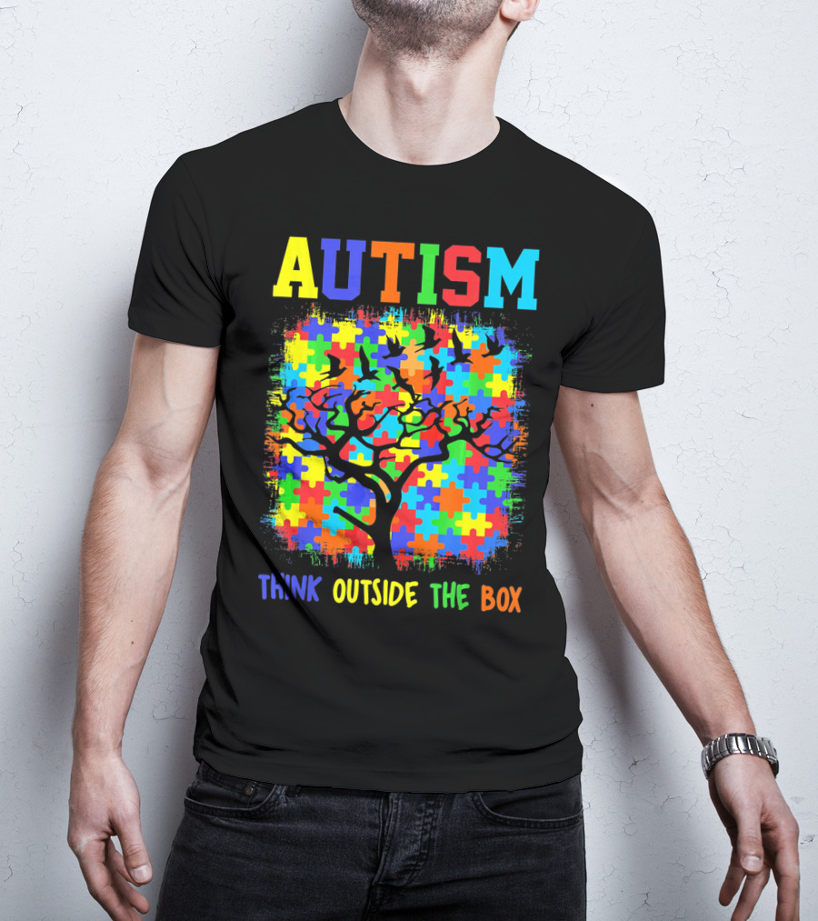 Autism Think Outside The Box Puzzle Tree T-Shirt