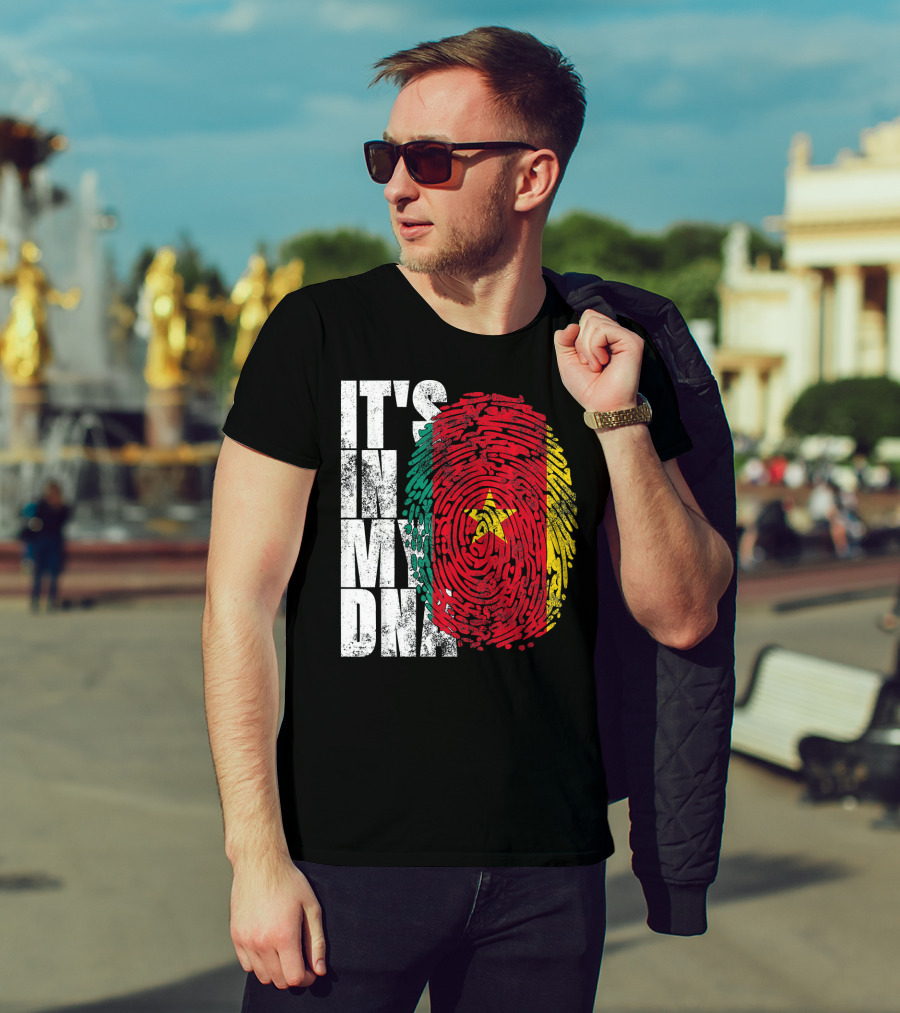 IT'S IN MY DNA Cameroonian Afro American Flag Fingerprint T-Shirt
