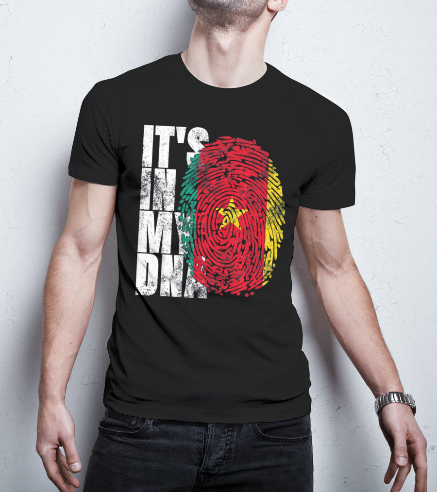 IT'S IN MY DNA Cameroonian Afro American Flag Fingerprint T-Shirt