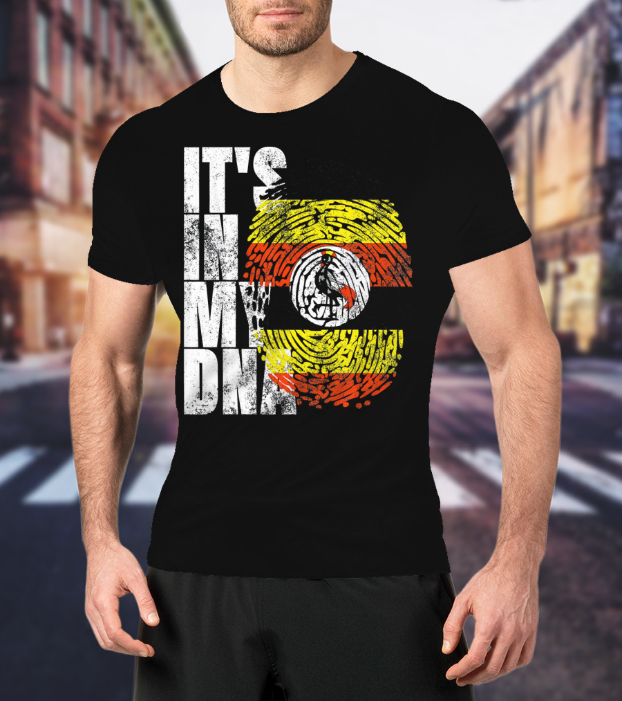 It's In My DNA Uganda African American Flag Fingerprint T-Shirt