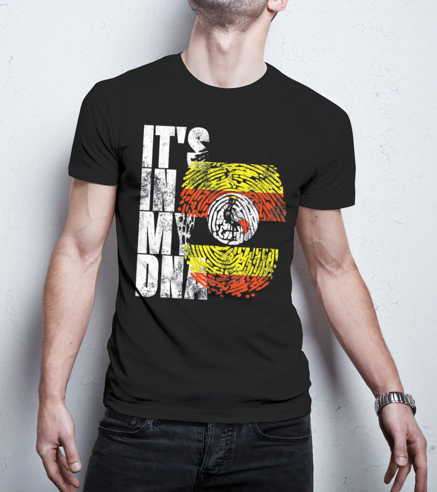 It's In My DNA Uganda African American Flag Fingerprint T-Shirt
