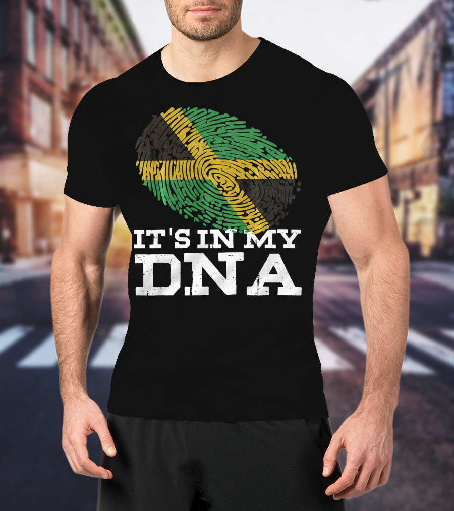 It's In My DNA Jamaican Pride Fingerprint Flag T-Shirt