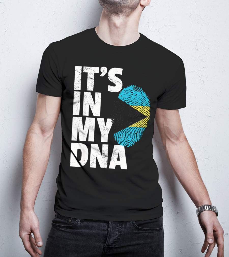 IT'S IN MY DNA Bahamas Bahamian Flag Fingerprint T-Shirt