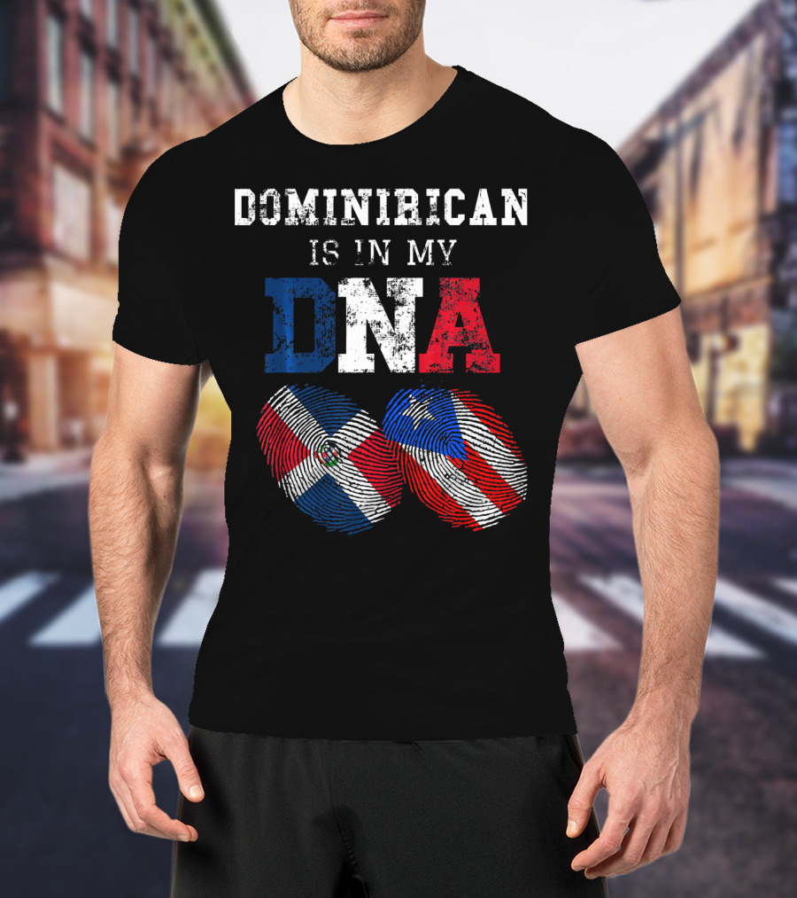 Dominirican Is In My DNA Puerto Rico Republica Flag Fingerprints T-Shirt