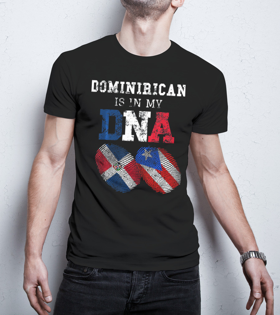 Dominirican Is In My DNA Puerto Rico Republica Flag Fingerprints T-Shirt