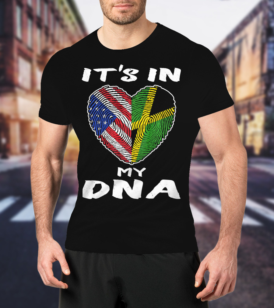 IT'S IN MY DNA USA Jamaica Fingerprint Heart T-Shirt