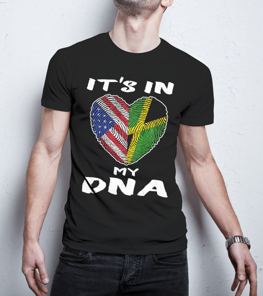 IT'S IN MY DNA USA Jamaica Fingerprint Heart T-Shirt
