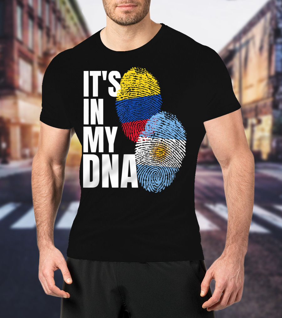 IT'S IN MY DNA Colombian And Argentinian Flags Fingerprint T-Shirt