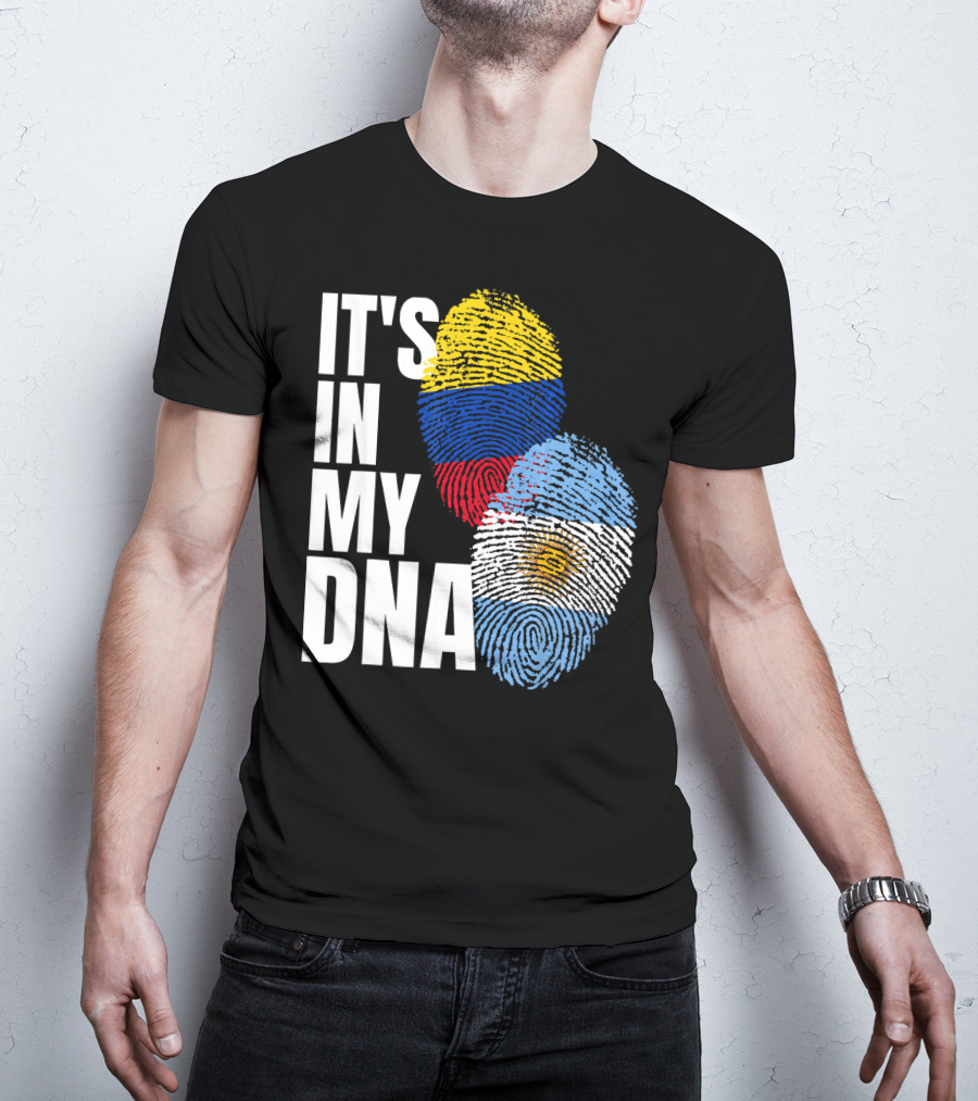 IT'S IN MY DNA Colombian And Argentinian Flags Fingerprint T-Shirt