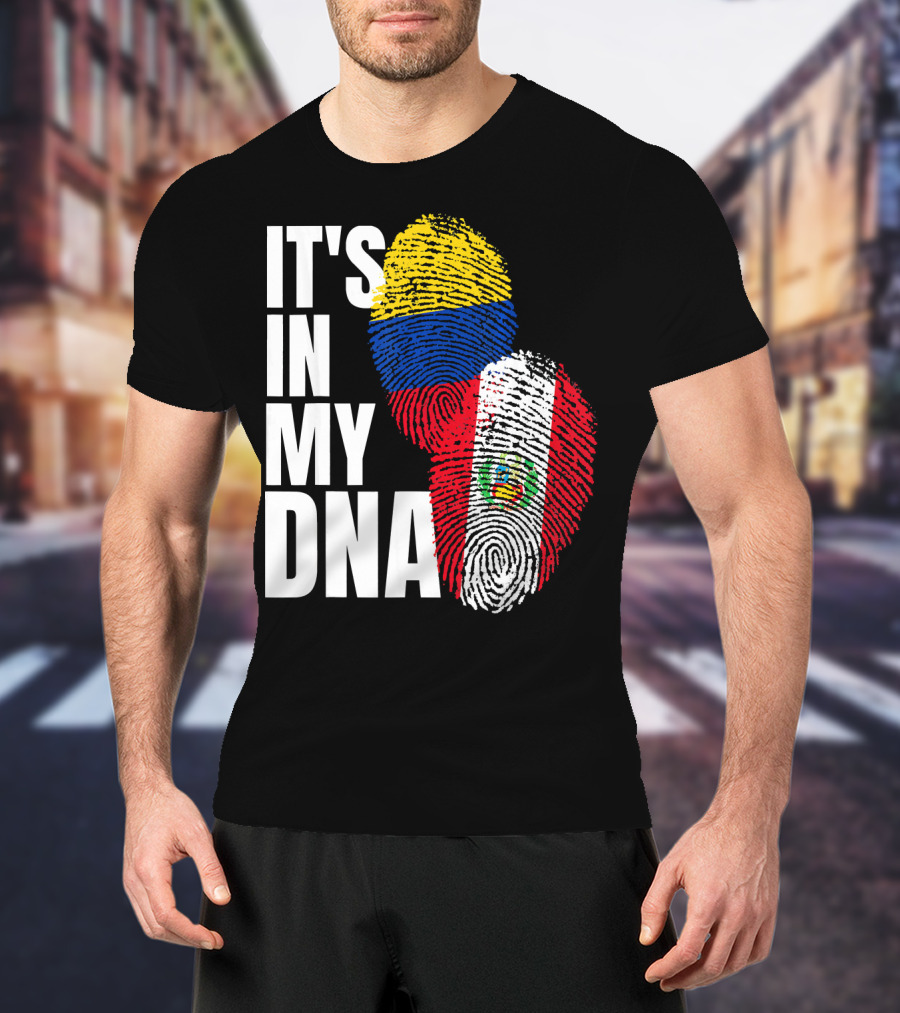 IT'S IN MY DNA Peruvian And Colombian Fingerprint Flag Heritage T-Shirt