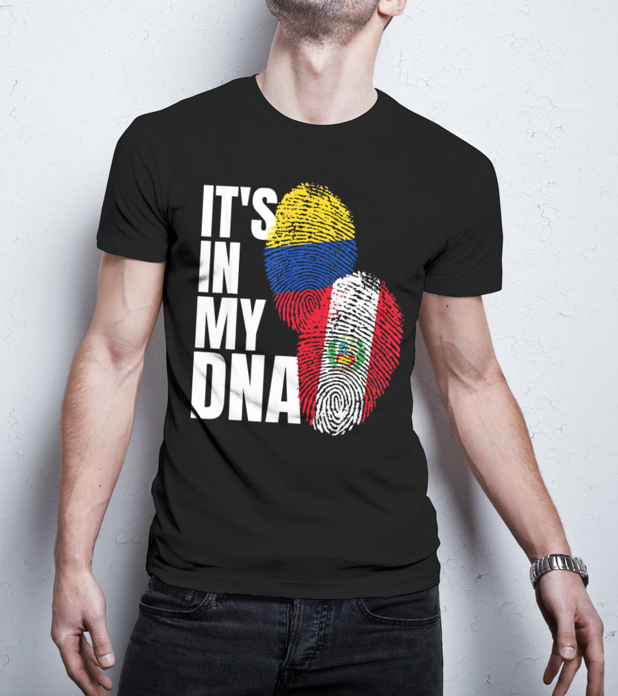 IT'S IN MY DNA Peruvian And Colombian Fingerprint Flag Heritage T-Shirt