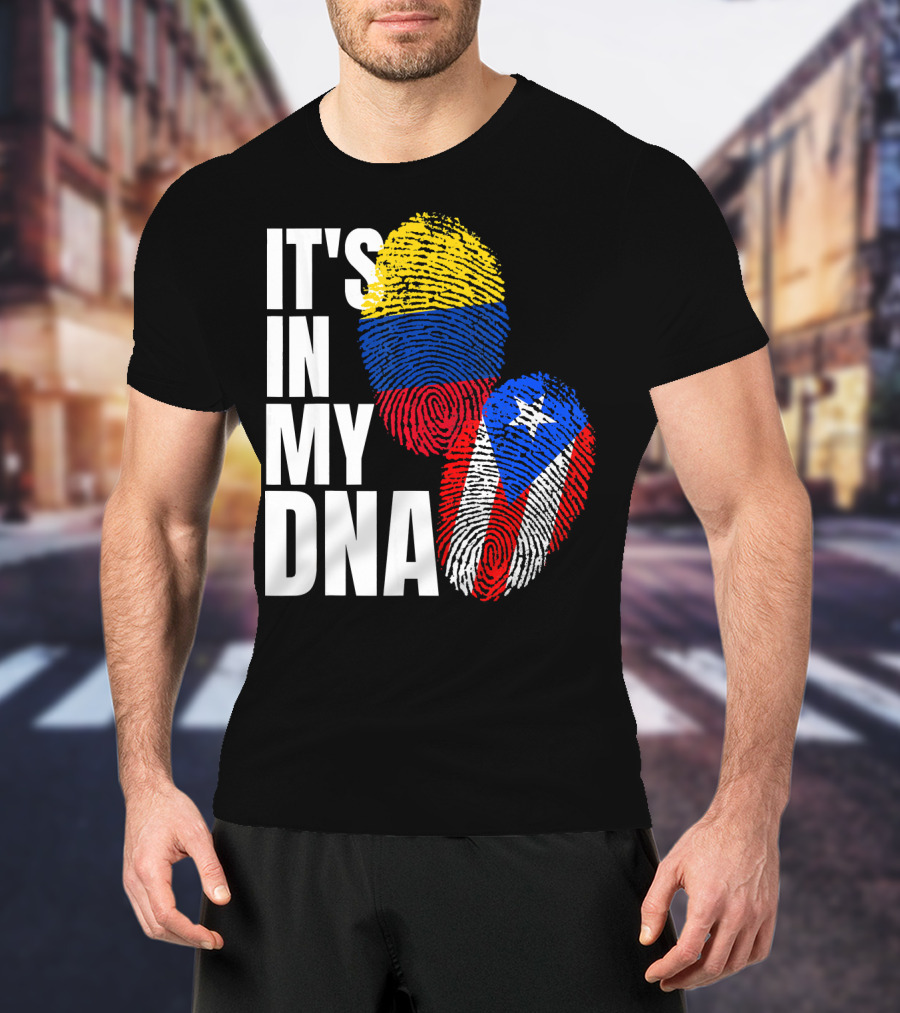 It's In My DNA Puerto Rican And Colombian Flag Fingerprints T-Shirt