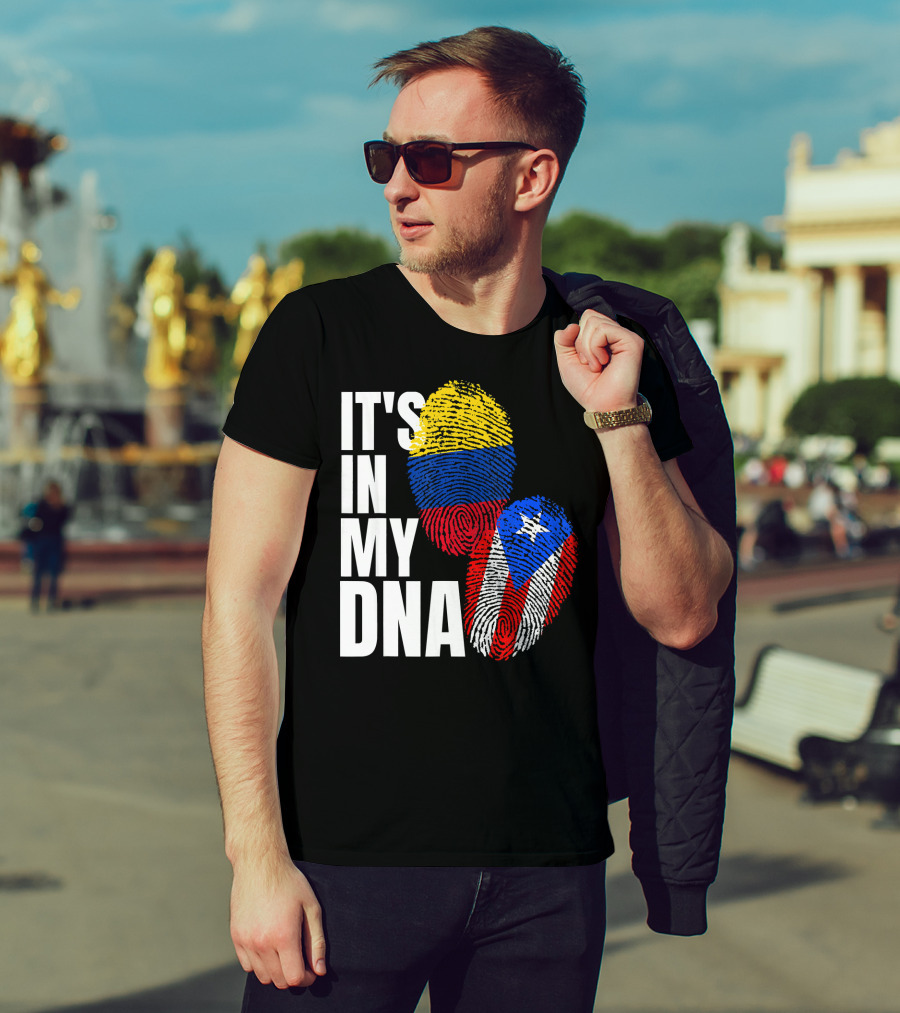 It's In My DNA Puerto Rican And Colombian Flag Fingerprints T-Shirt