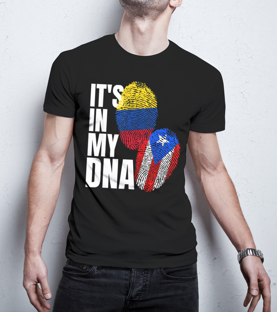 It's In My DNA Puerto Rican And Colombian Flag Fingerprints T-Shirt