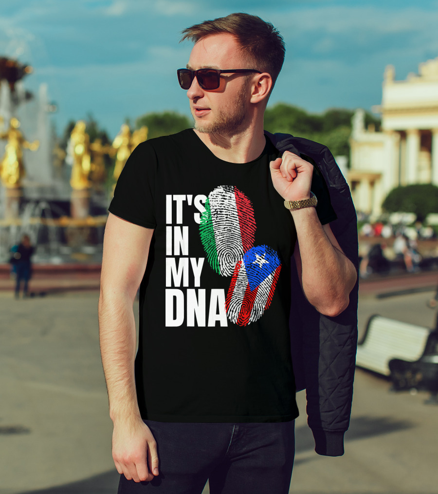 IT'S IN MY DNA Italian Puerto Rican Fingerprint Flag Mix T-Shirt