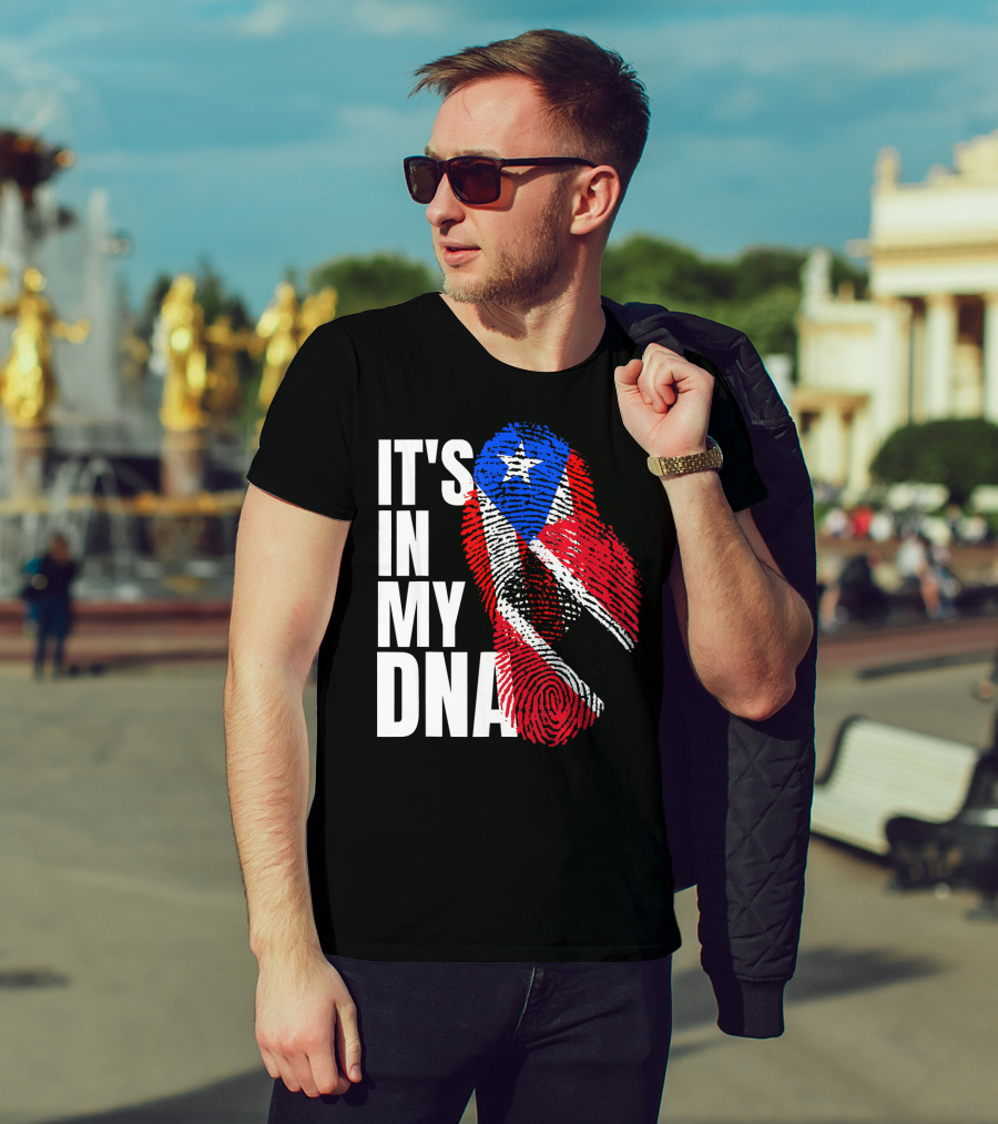 Trinidadian And Boricua Mix It's In My DNA Flag Fingerprint T-Shirt
