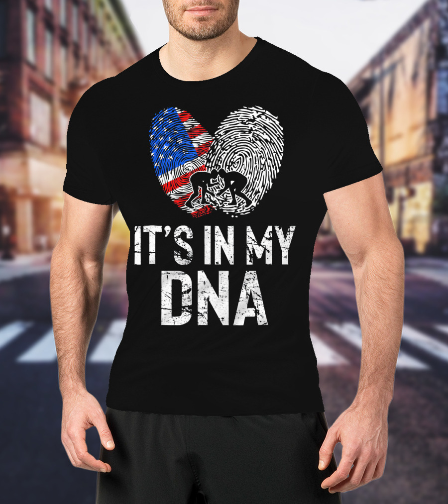 Wrestling USA Flag Fingerprint It's In My DNA T-Shirt