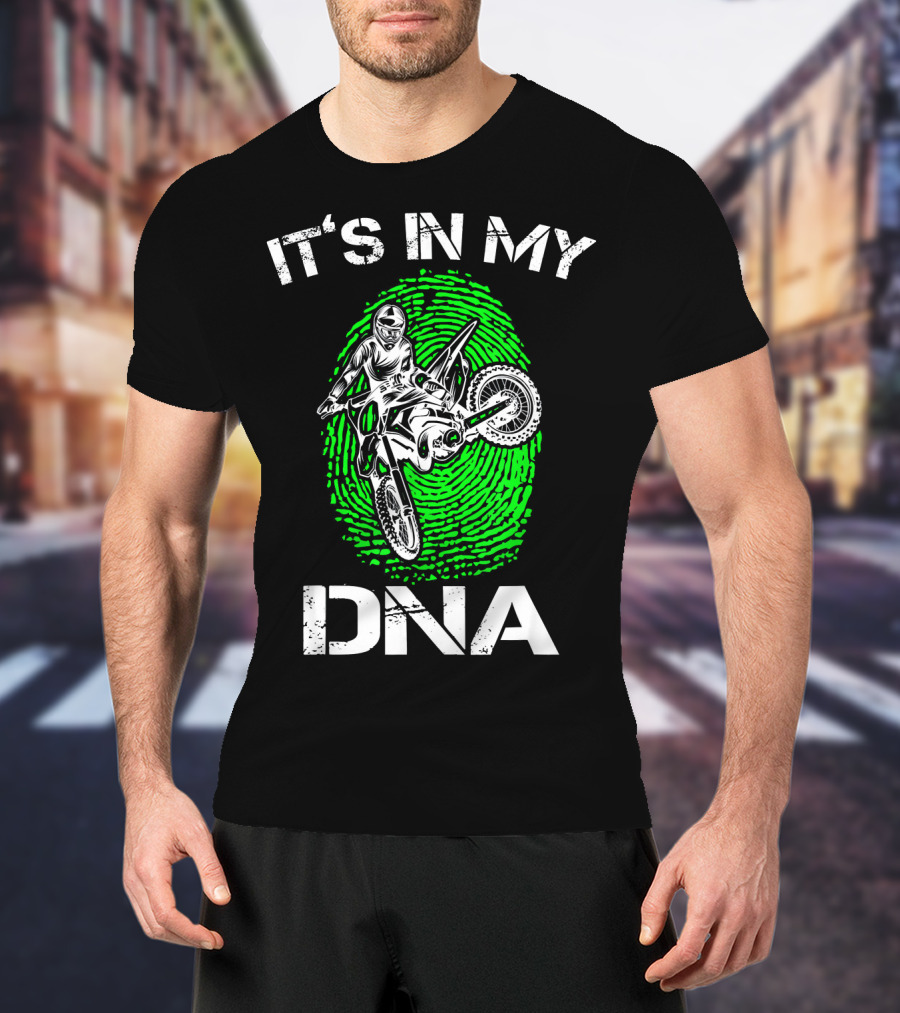 Motocross It's In My DNA Green Dirt Bike Fingerprint Rider T-Shirt