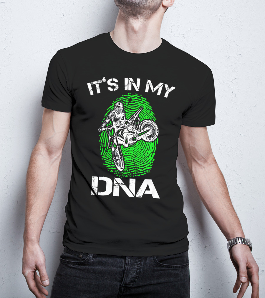 Motocross It's In My DNA Green Dirt Bike Fingerprint Rider T-Shirt